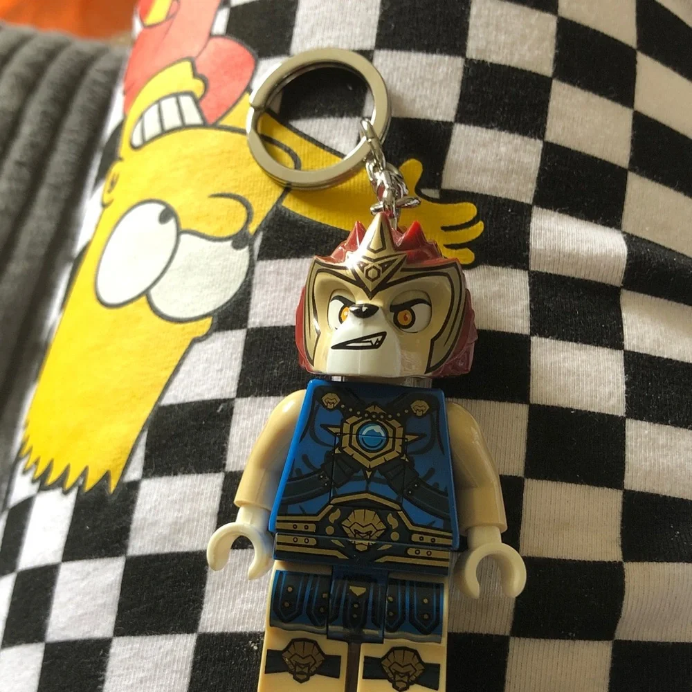 Lego Blue-Armored Warrior Minifigure Keychain with Red Helmet